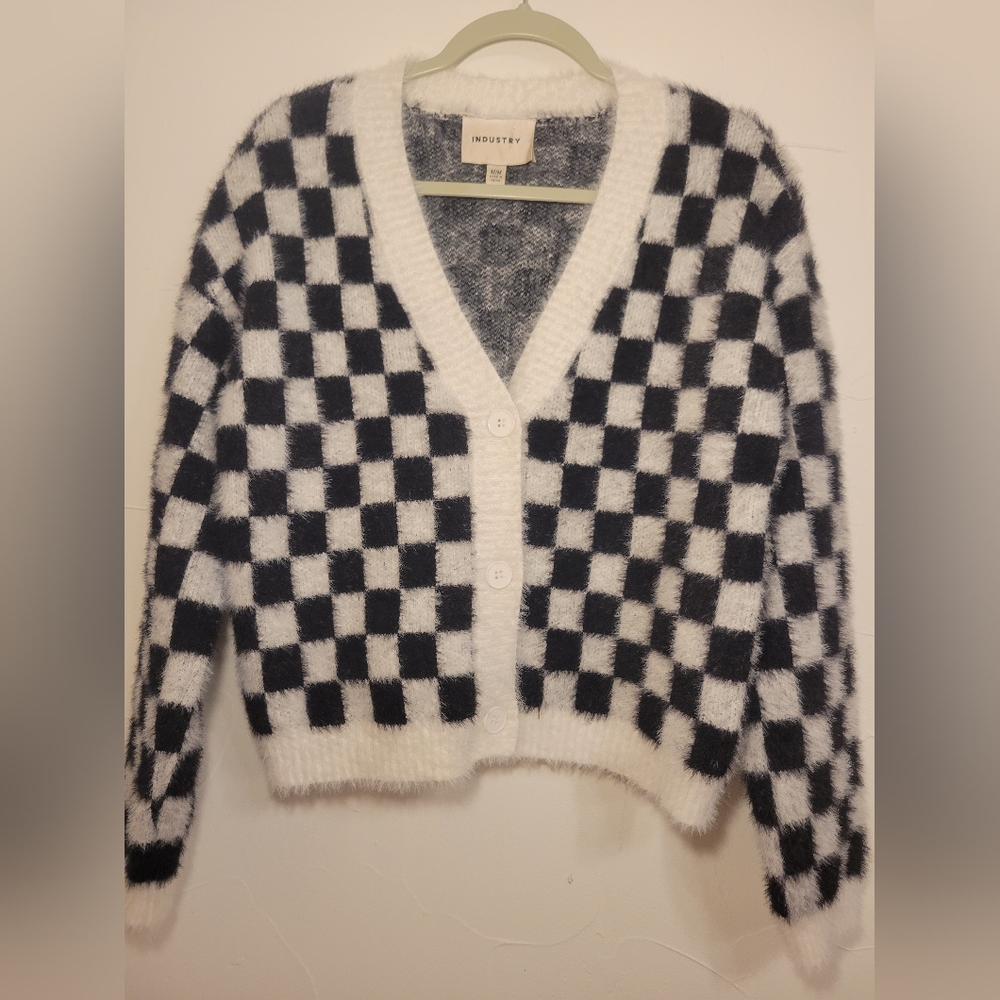 NORDSTROM / INDUSTRY CHECKERED CARDIGAN SWEATER SzM